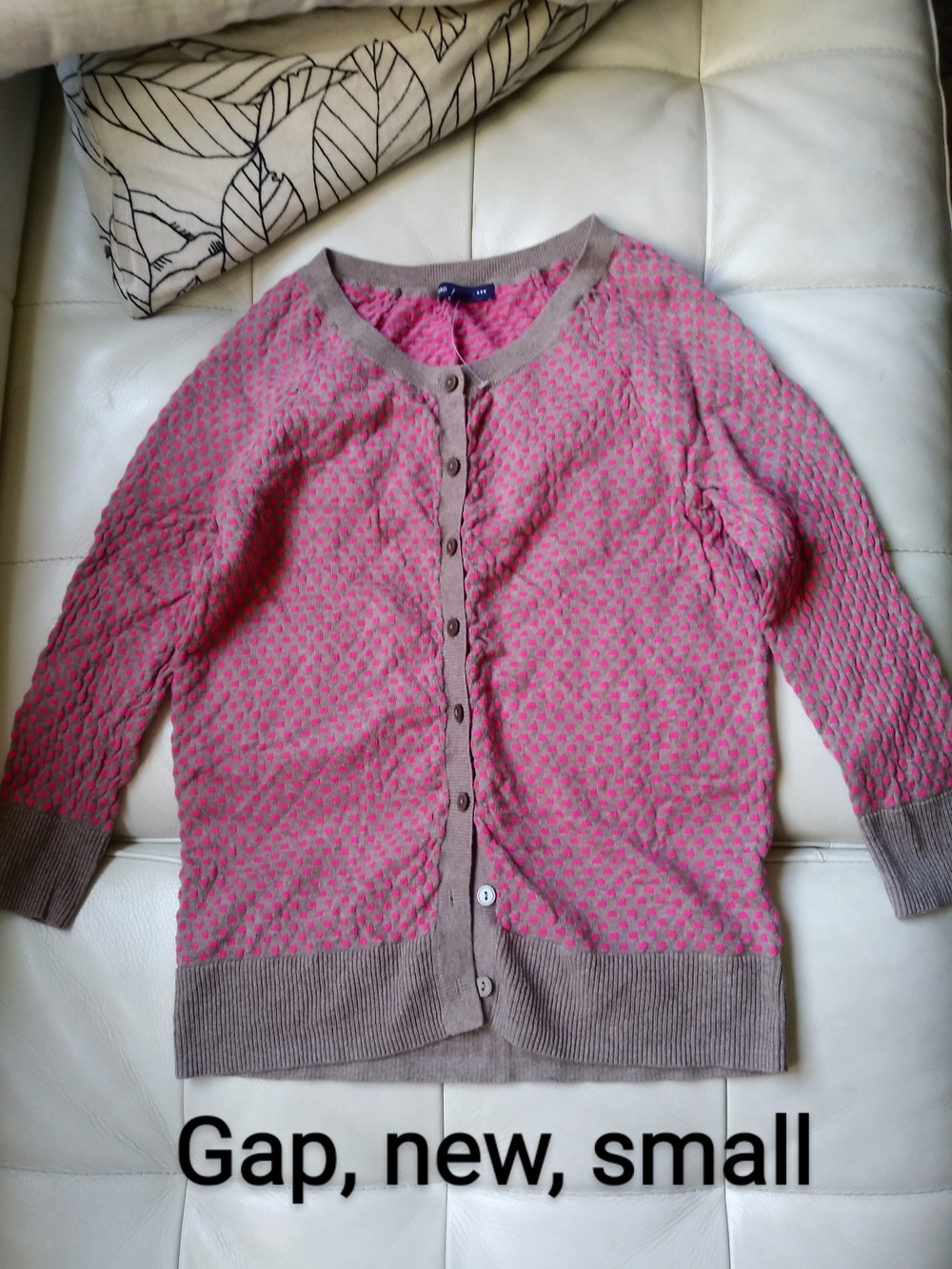 GAP Pink and Taupe Textured Button-Front Sweater